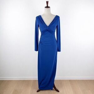 Lauren Ralph Lauren Dress Womens 6P Blue Maxi Gown Event Stretchy Knit Elegant